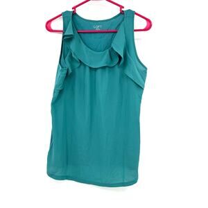 Loft Outlet Size Medium Tank‎ Green Ruffle Sleeveless Undershirt Loose Flowy